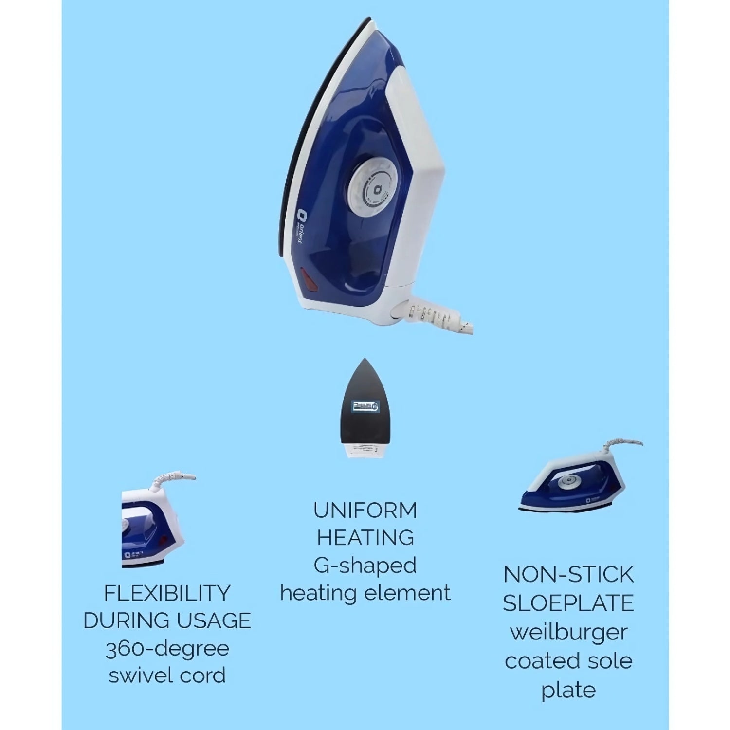 Orient DIFS10WGP Dry Iron Electric FabriSmooth 1000 Watts  – Blue_3
