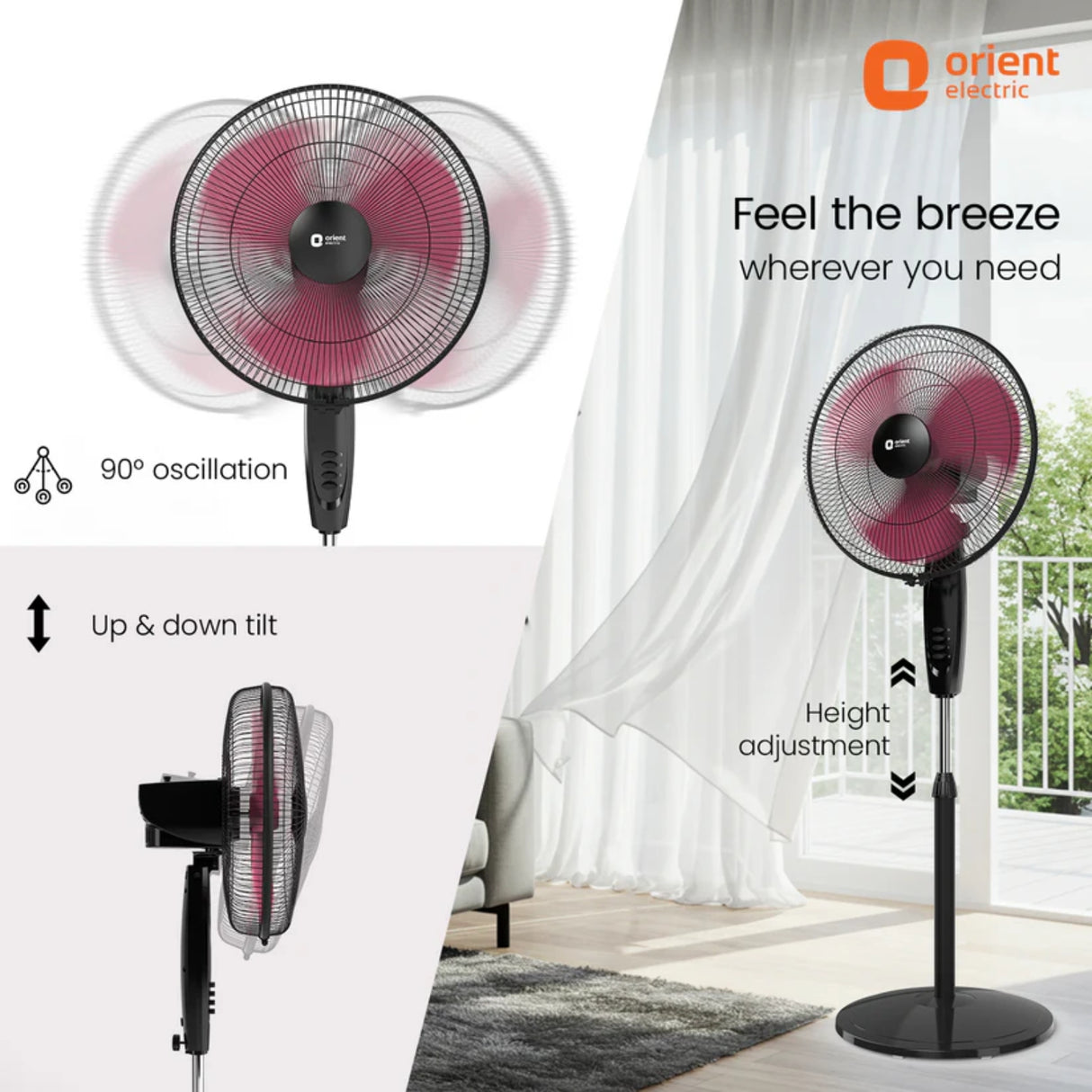 Orient Neo 3 Pedestal Fan 400 mm - Red and Black_3