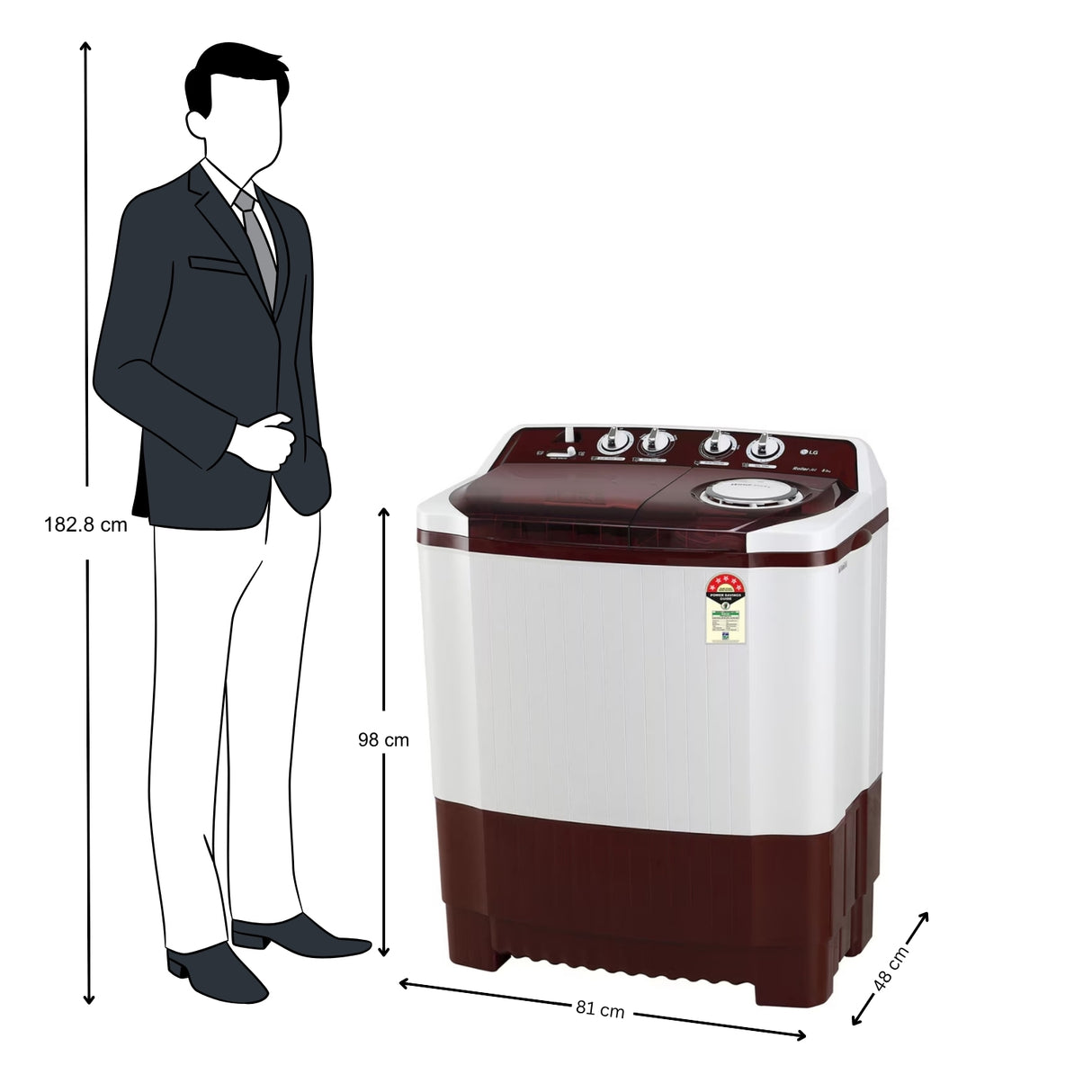 LG P8035SRAZA Semi-Automatic Washing Machine 8 Kg - Burgundy