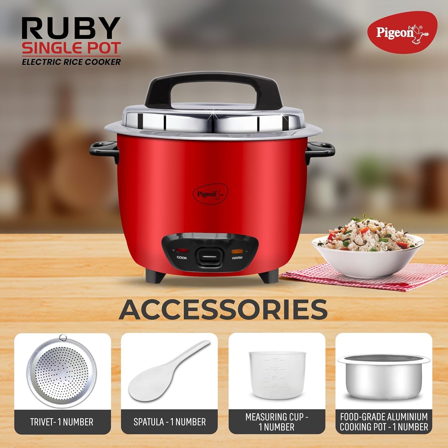 Pigeon Electric Rice Cooker ERC RUBY DX 1.8 L- Red - Image 3 - Buy Online at Chera Home Junction Coimbatore
