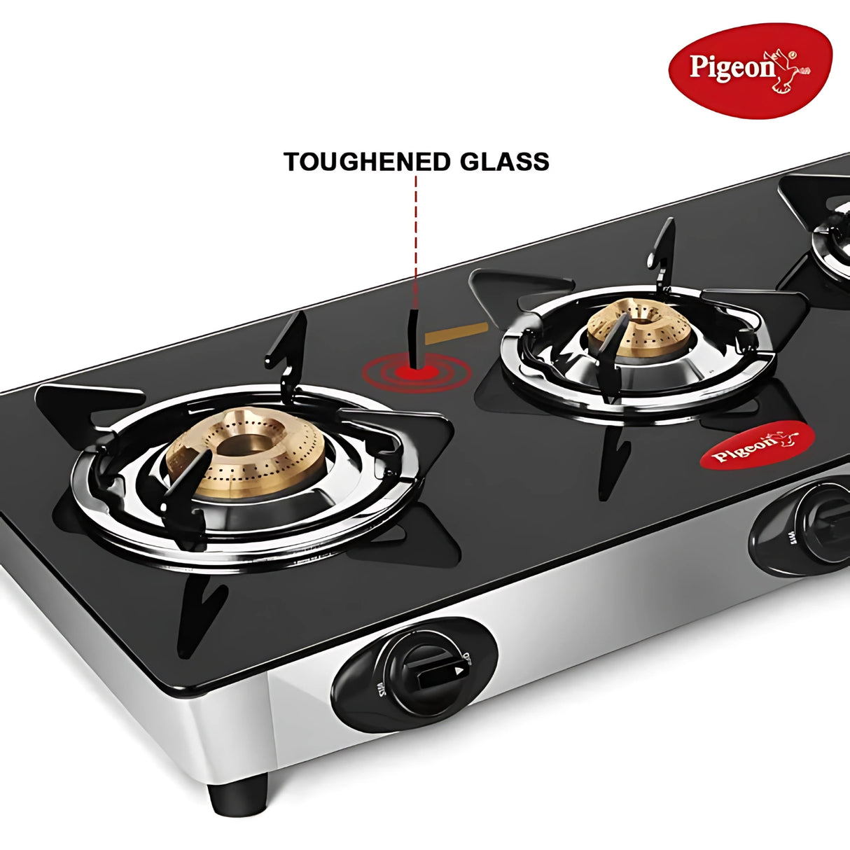 Pigeon 16474 Ayush Premium Glass Top 3 Burner Gas Stove – Black