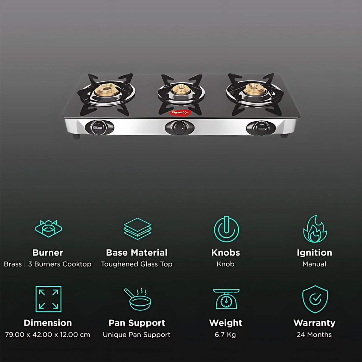 Pigeon 16474 Ayush Premium Glass Top 3 Burner Gas Stove – Black
