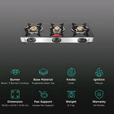 Pigeon 16474 Ayush Premium Glass Top 3 Burner Gas Stove – Black