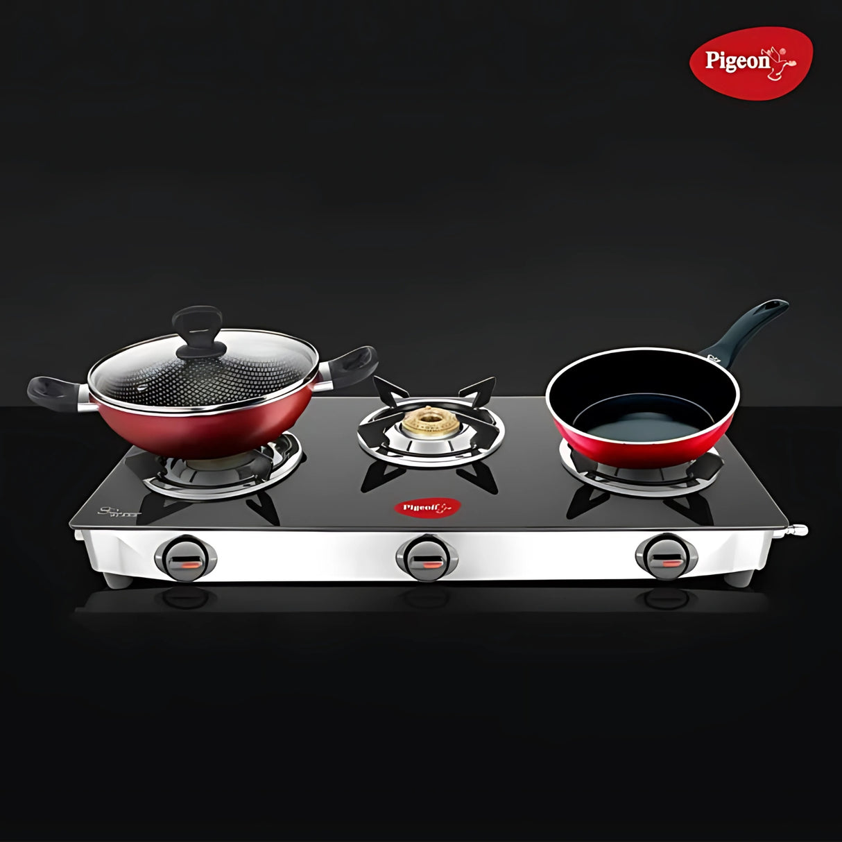 Pigeon 16474 Ayush Premium Glass Top 3 Burner Gas Stove – Black