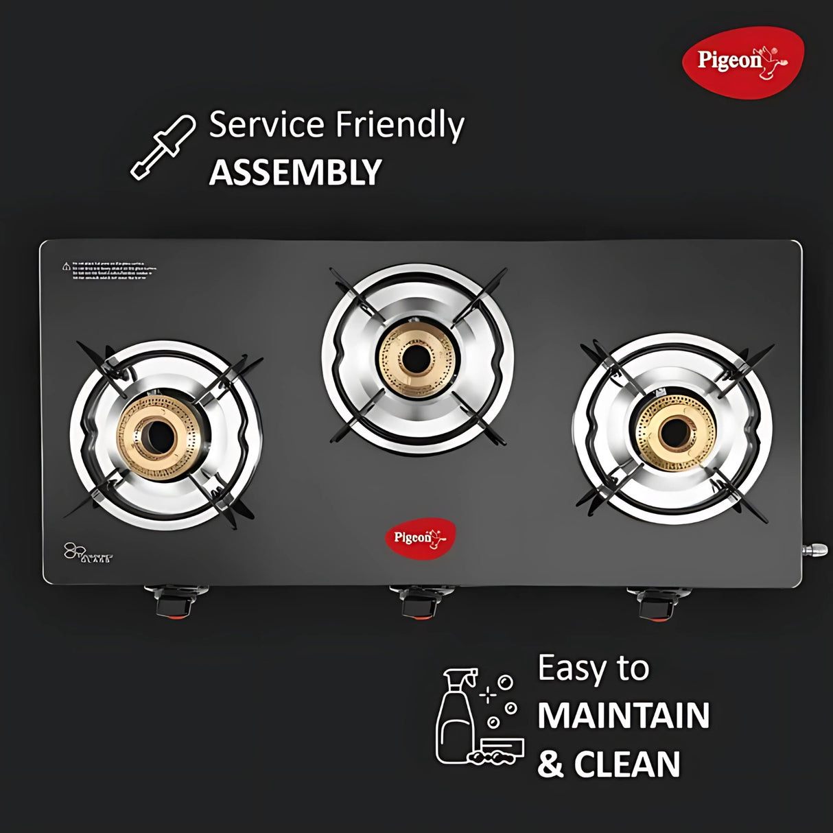 Pigeon 16474 Ayush Premium Glass Top 3 Burner Gas Stove – Black