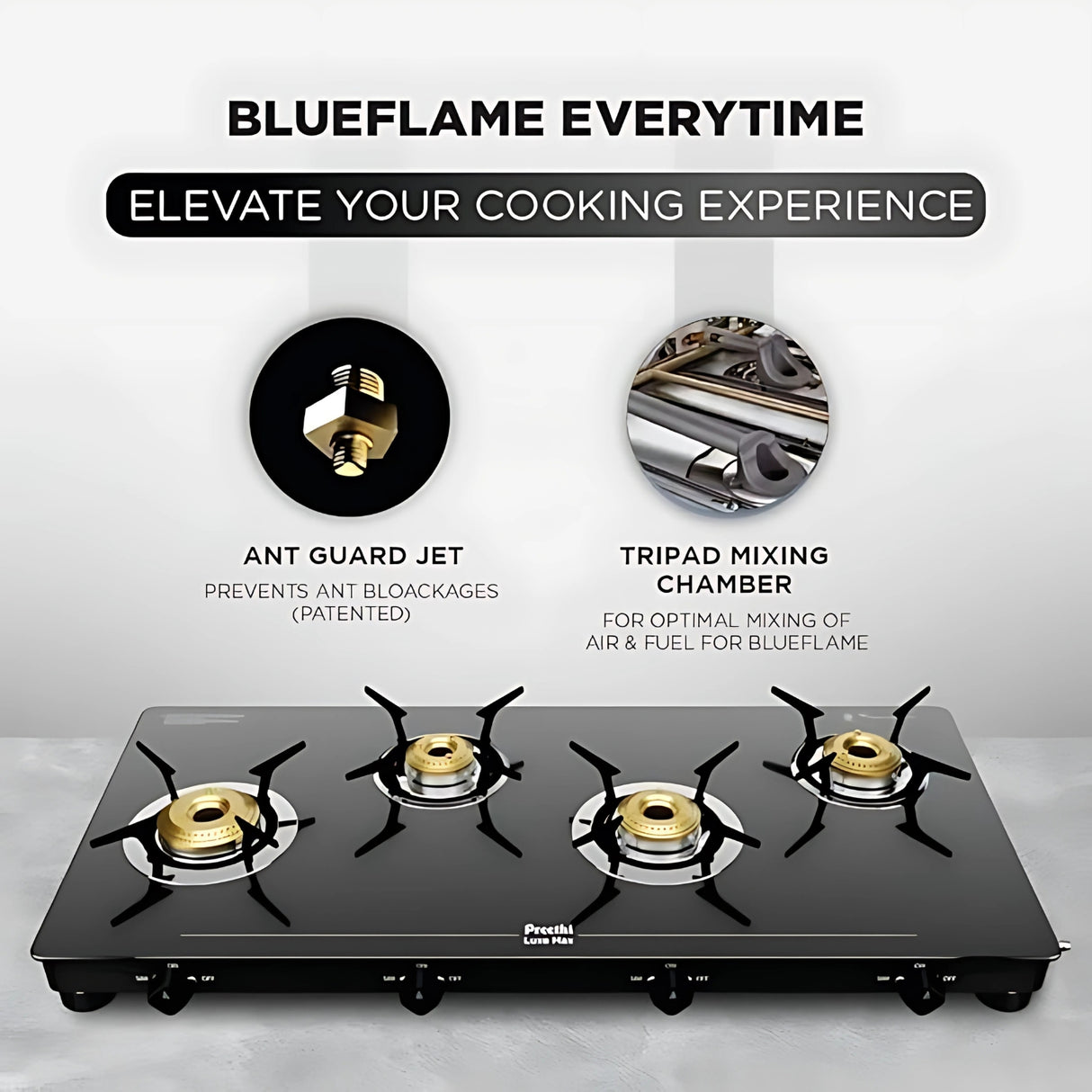 PREETHI GTS418 LUXE MAX 4Burner Gas Stove 4 Burner - Black