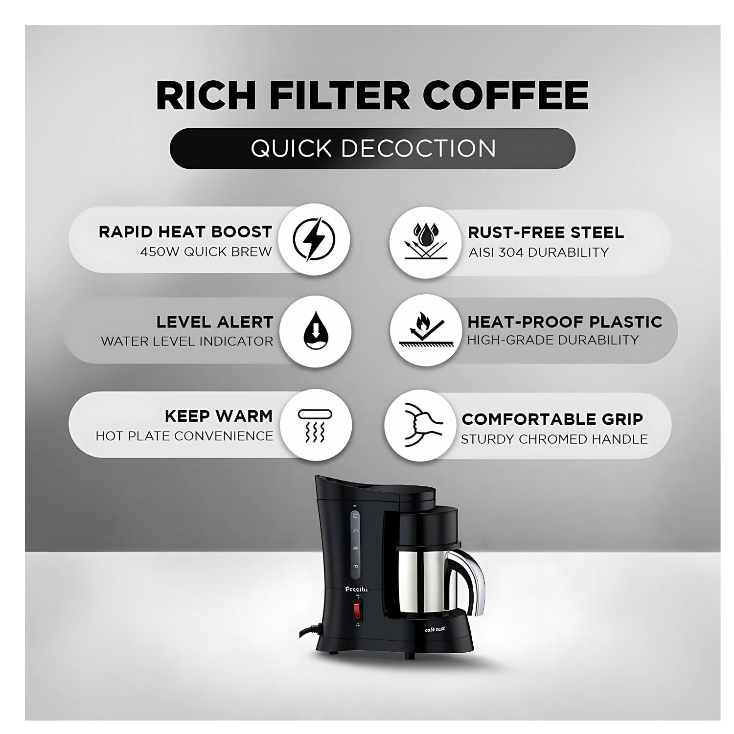 PREETHI Cafe Zest CM-210 500ml Capacity Electric Coffee Maker - Black - Image 6 - Buy Online at Chera Home Junction Coimbatore