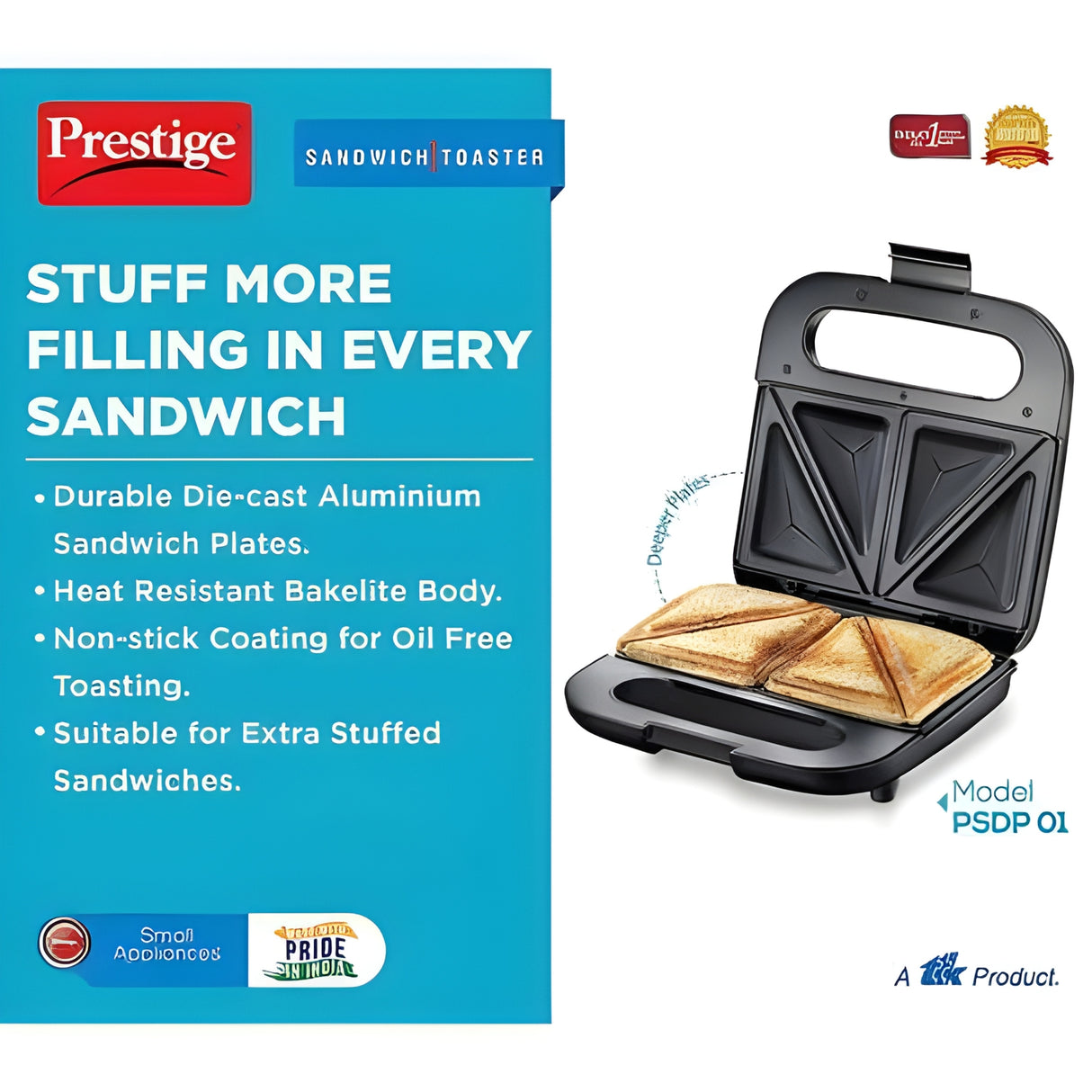 PRESTIGE PSDP 01 42267 2-Slice 750 W Deep Plate Sandwich Maker – Black_2