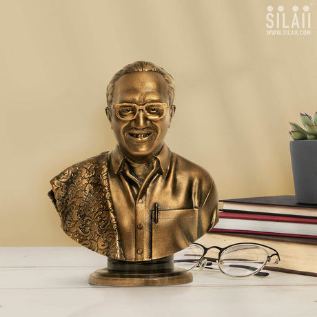 Perasiriyar Anbazhagan Bust  8 In Sculpture - Antique Bronze