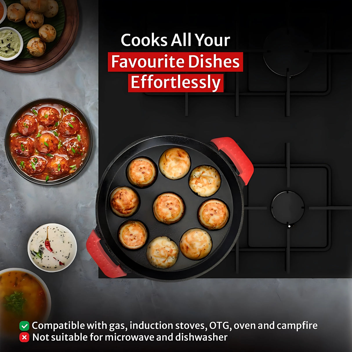 Pigeon Imperi Cast Iron Paniyarkkal 9 Cavity - Black