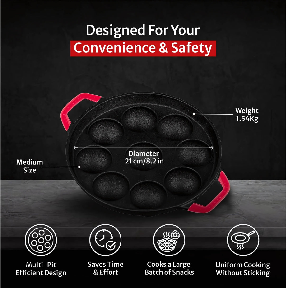 Pigeon Imperi Cast Iron Paniyarkkal 9 Cavity - Black