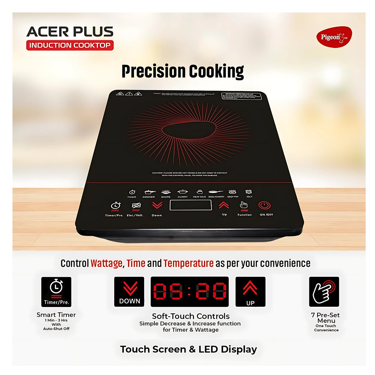 Pigeon 14429 Acer Plus Induction Cooktop 1800 W - Black