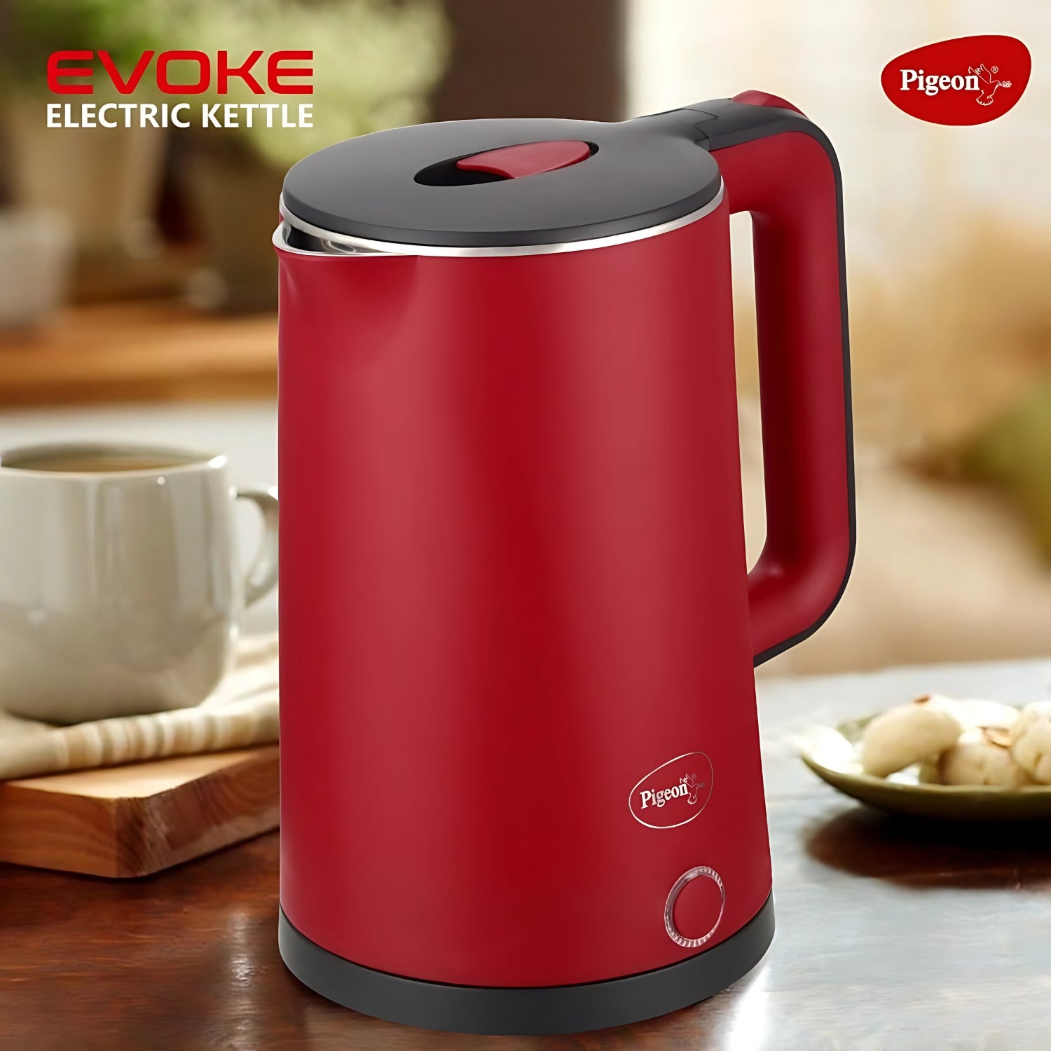 Pigeon Evoke 1500 W  360° Cordless Base 1.8 L Stainless Steel Electric Kettle – Red - Image 2 - Buy Online at Chera Home Junction Coimbatore