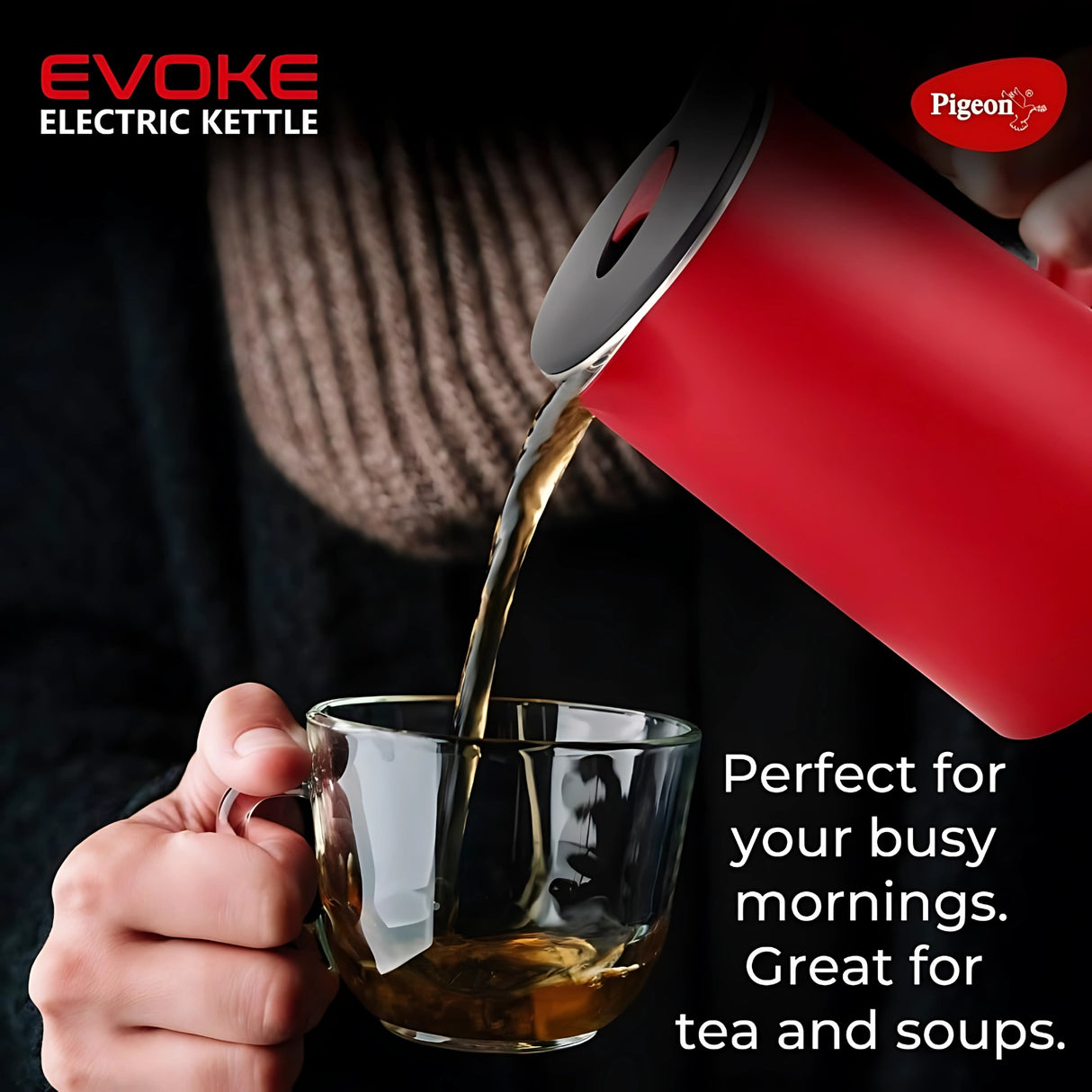Pigeon Evoke 1500 W  360° Cordless Base 1.8 L Stainless Steel Electric Kettle – Red
