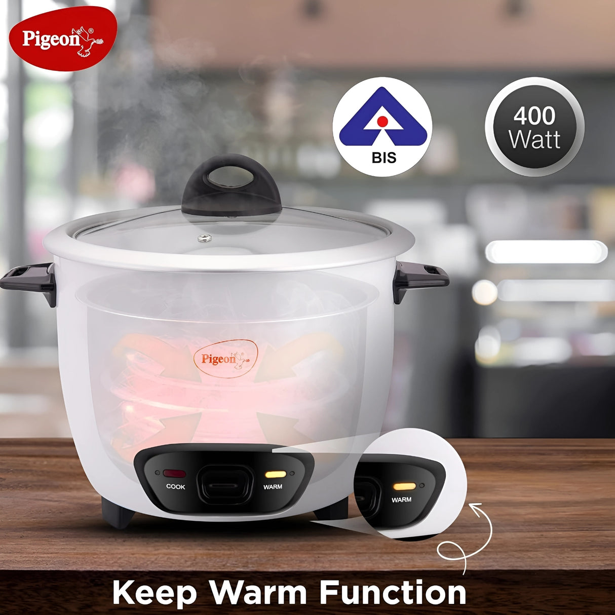 Pigeon Joy Unlimited ERC-SDX 388 Electric Rice Cooker 1 L capacity – White