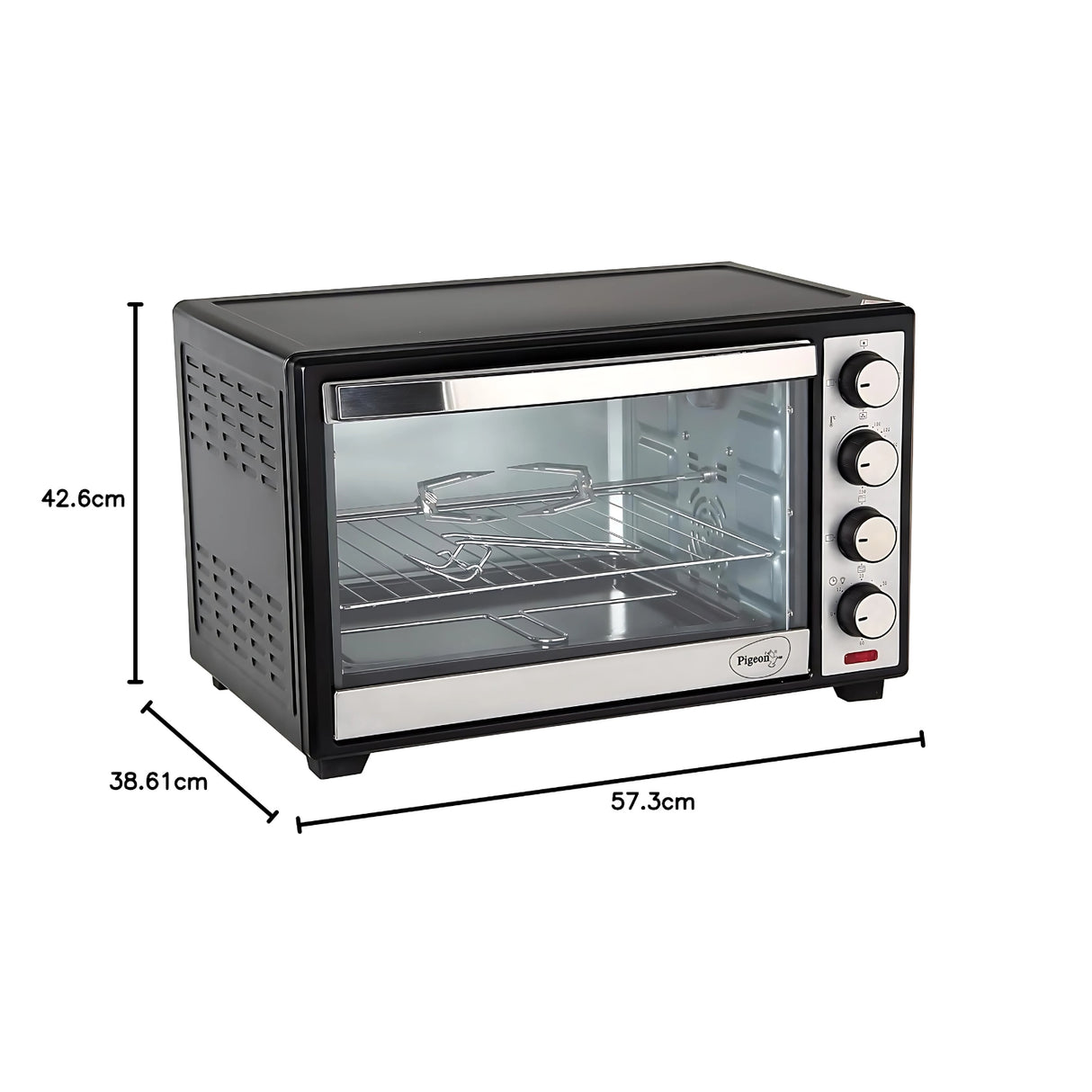 Pigeon Oven Toaster 40L (Model 15593), Rotisserie feature, sleek black design – perfect for grilling, baking & toasting.