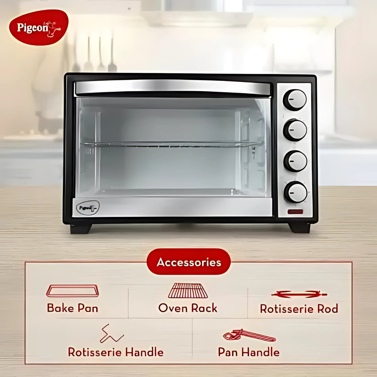 Pigeon Oven Toaster 40L (Model 15593), Rotisserie feature, sleek black design – perfect for grilling, baking & toasting.