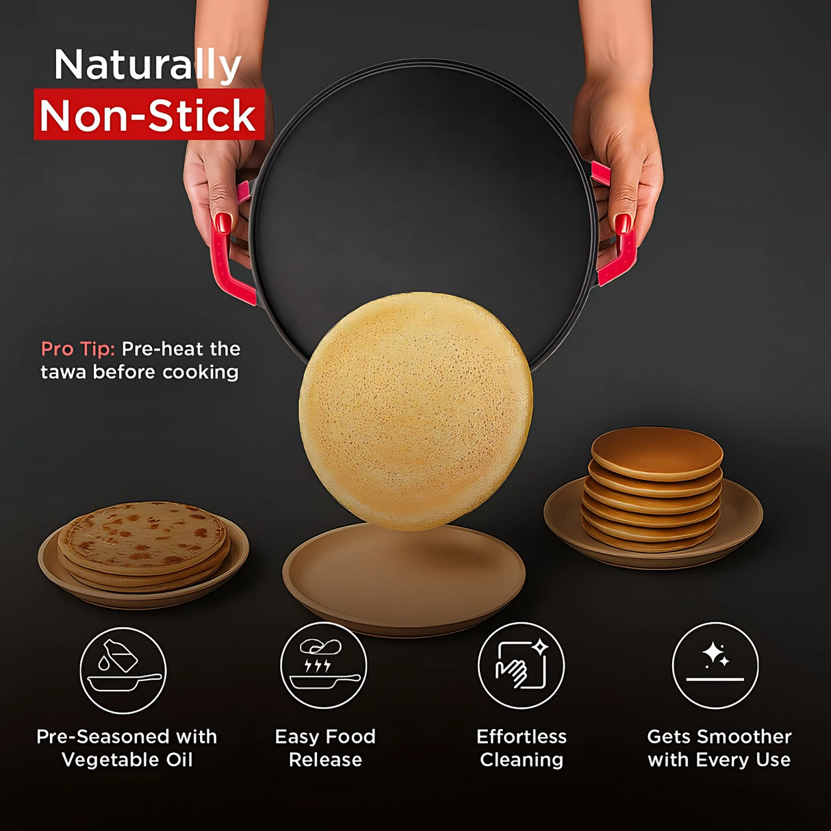 Pigeon Cast Iron Dosa Tawa 30 cm – Black_4
