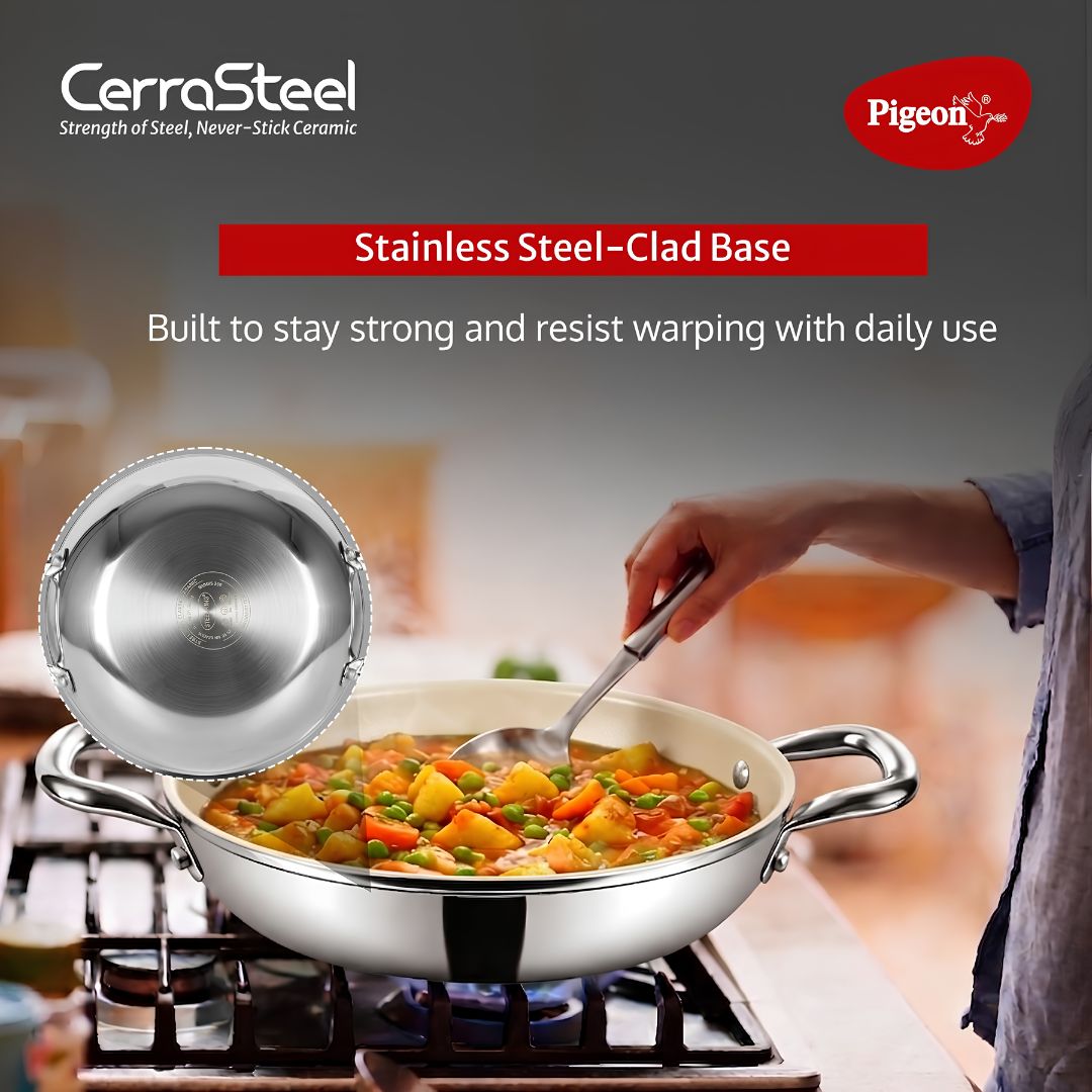 Pigeon Cerrasteel Stainless Steel Clad Ceramic Kadai 240 mm_Features 2