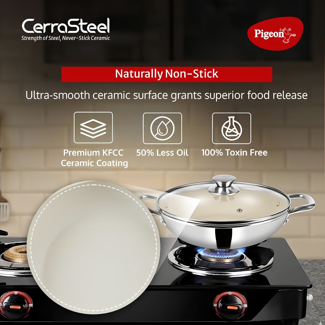 Pigeon Cerrasteel Stainless Steel Clad Ceramic Kadai 240 mm_Features 3