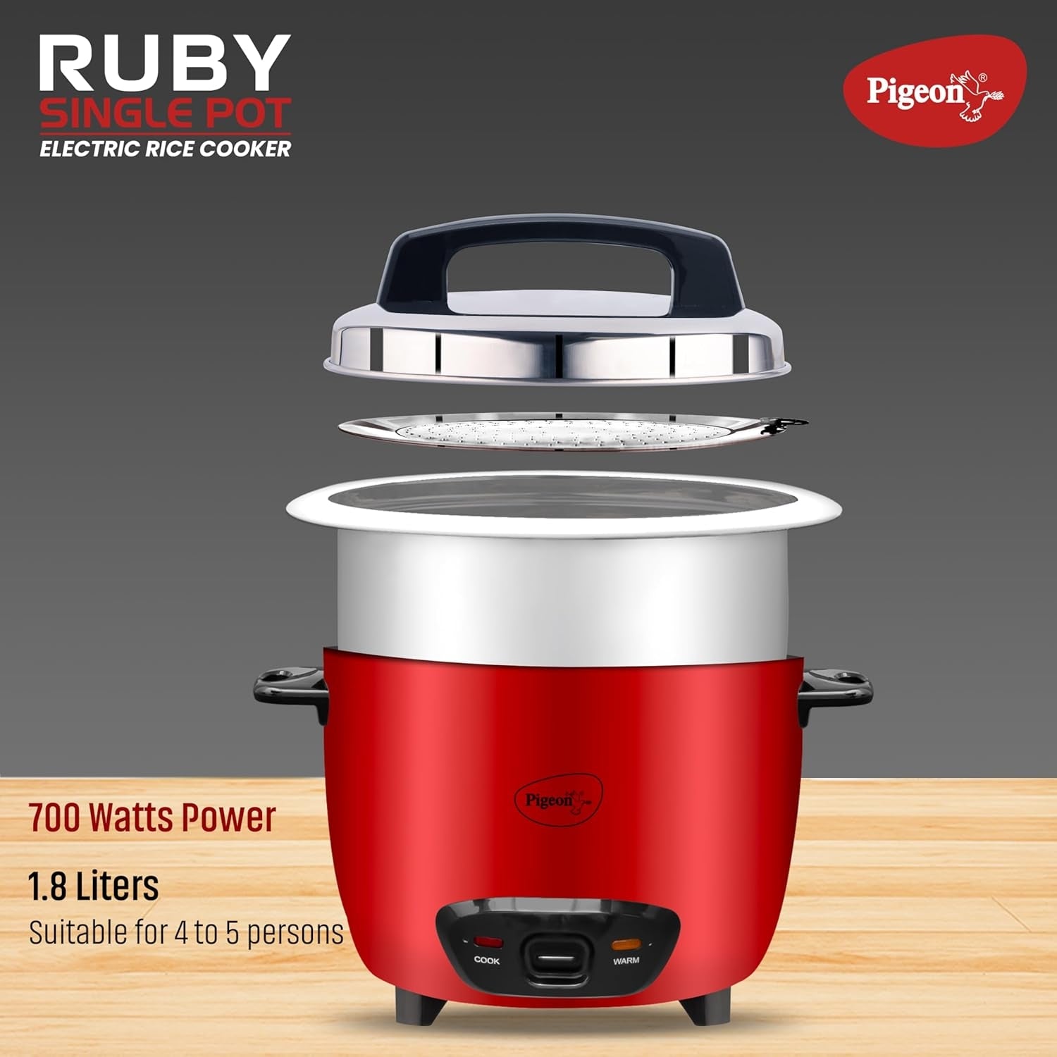 Pigeon Electric Rice Cooker ERC RUBY DX 1.8 L - Red_2