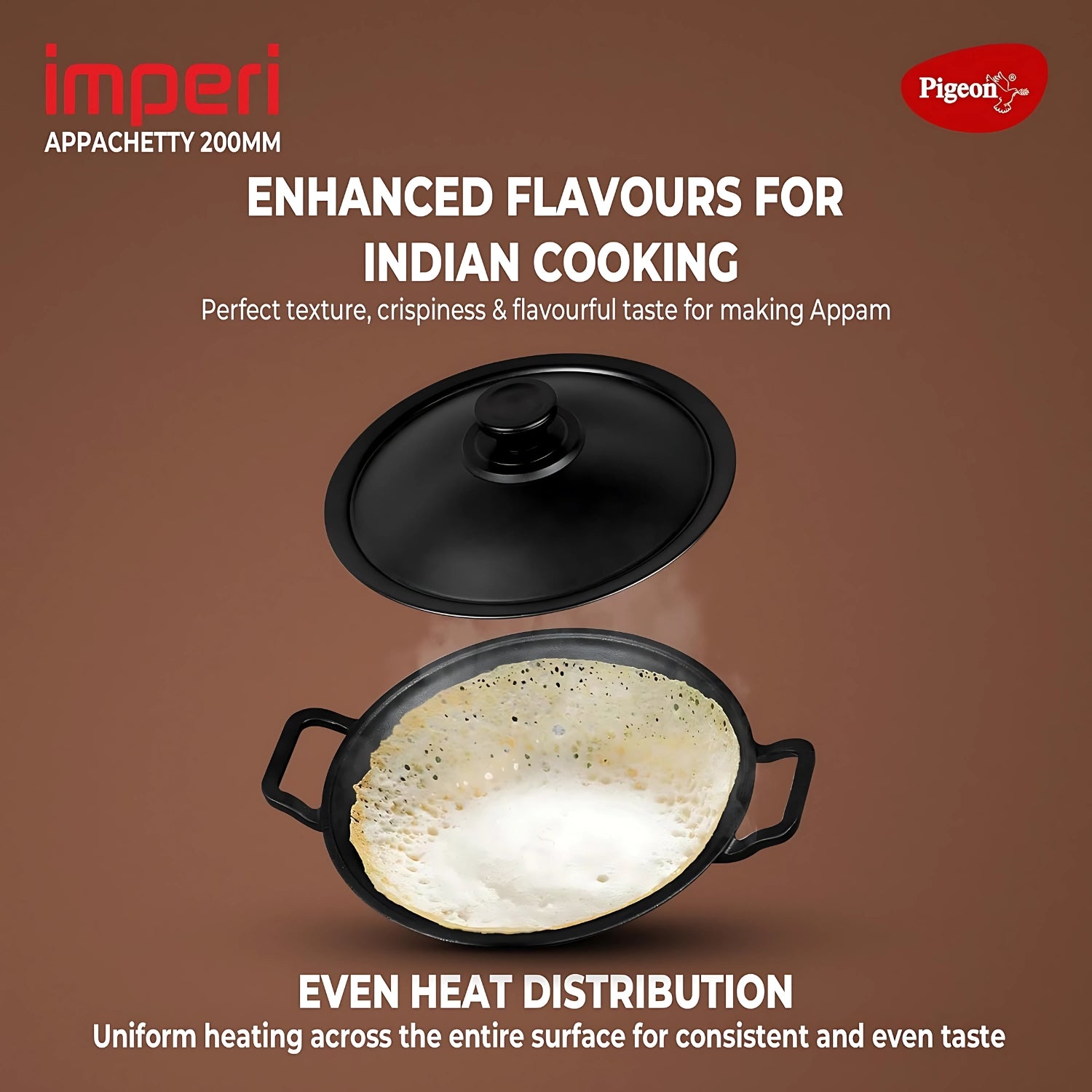 Pigeon Imperi Cast Iron Appachatty 220 mm with SS Lid - Black_3