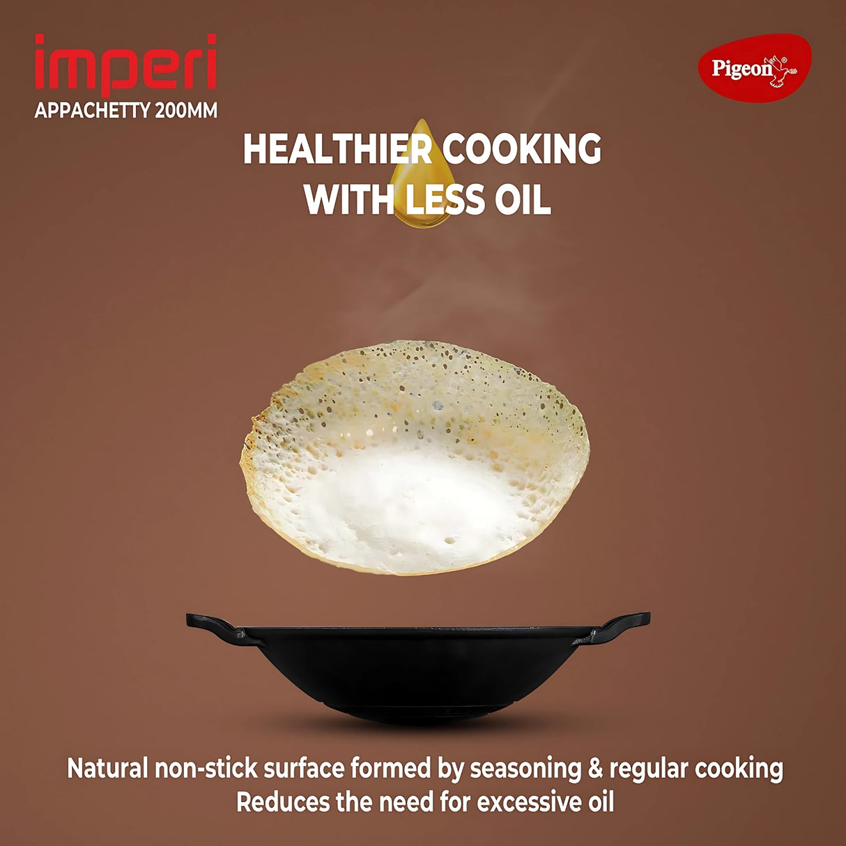 Pigeon Imperi Cast Iron Appachatty 220 mm with SS Lid - Black_4