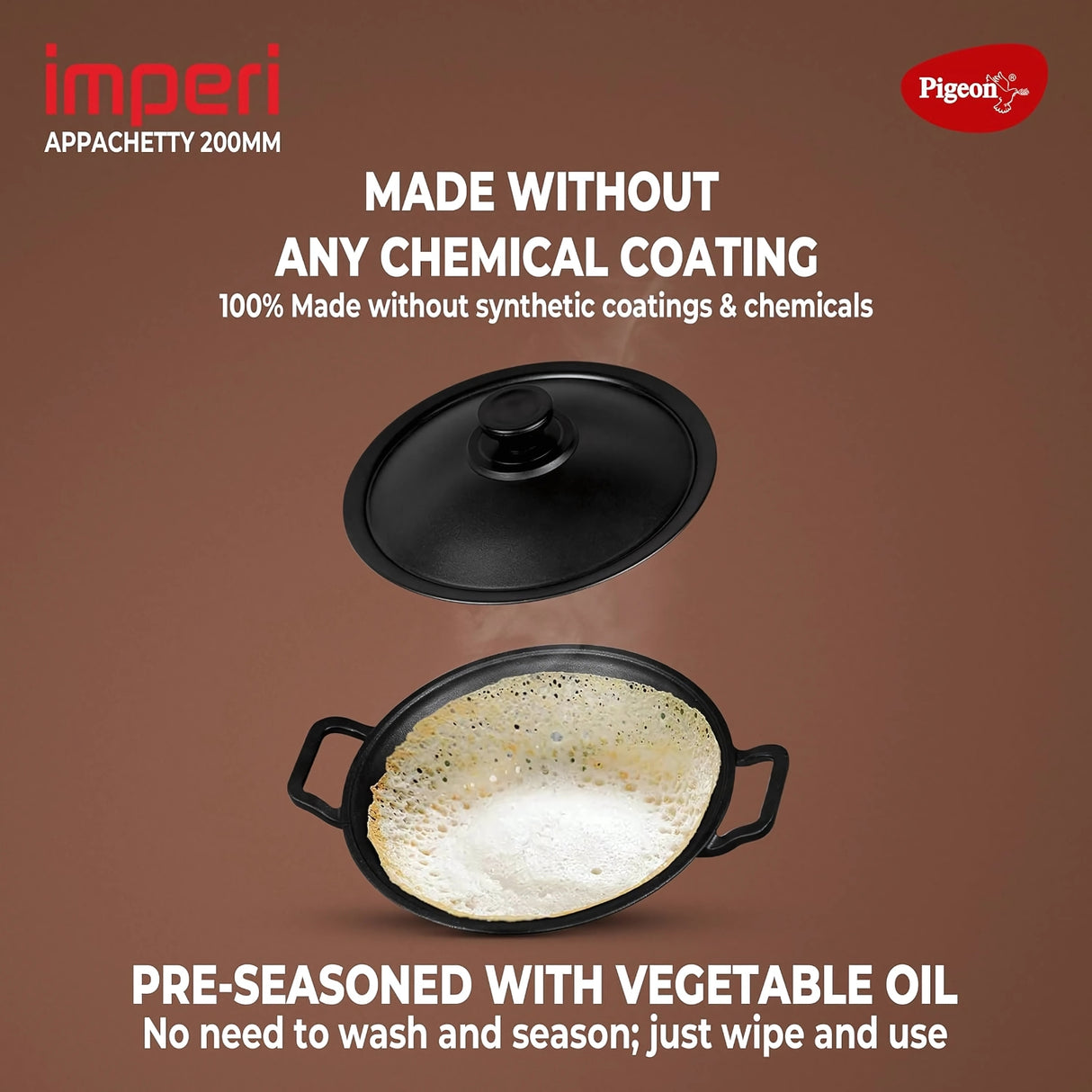 Pigeon Imperi Cast Iron Appachatty 220 mm with SS Lid - Black_5