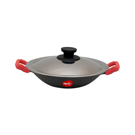 Pigeon Imperi Cast Iron Appachatty 220 mm with SS Lid - Black_Front View