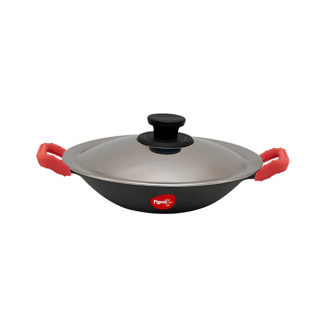 Pigeon Imperi Cast Iron Appachatty 220 mm with SS Lid - Black_Front View