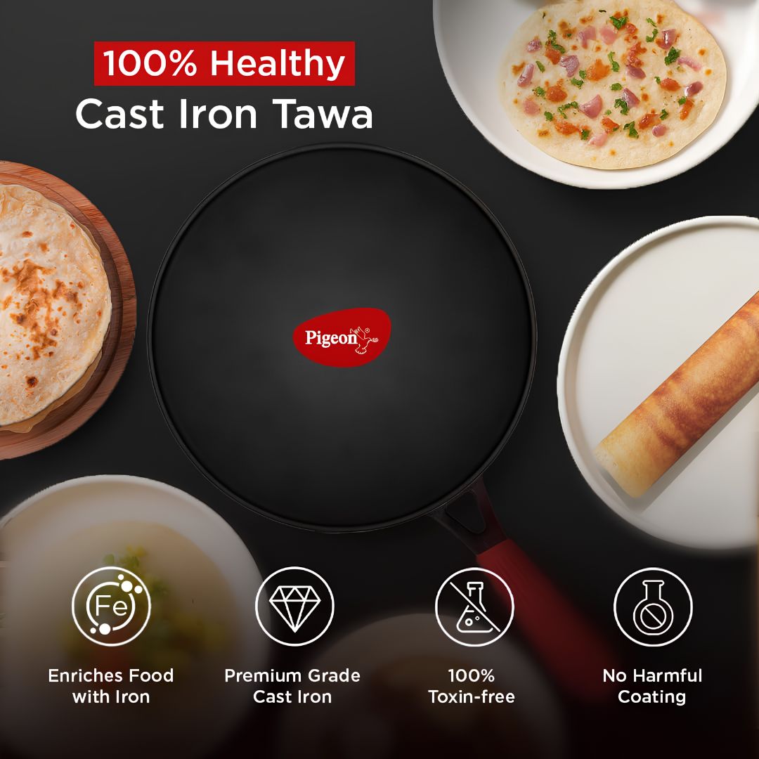 Pigeon Imperi Cast Iron Dosa Tawa 28 cm - Black_Features 2