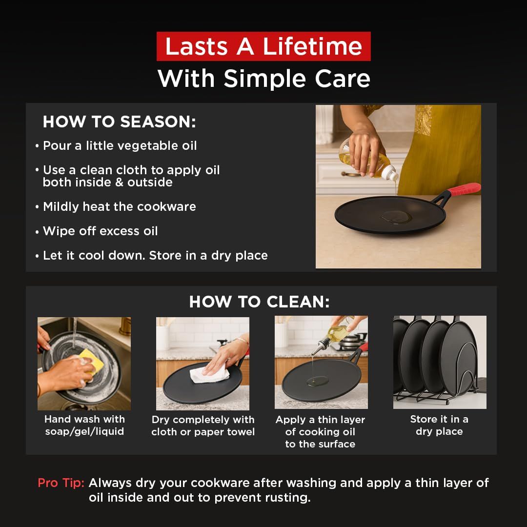 Pigeon Imperi Cast Iron Dosa Tawa 28 cm - Black_Features 7