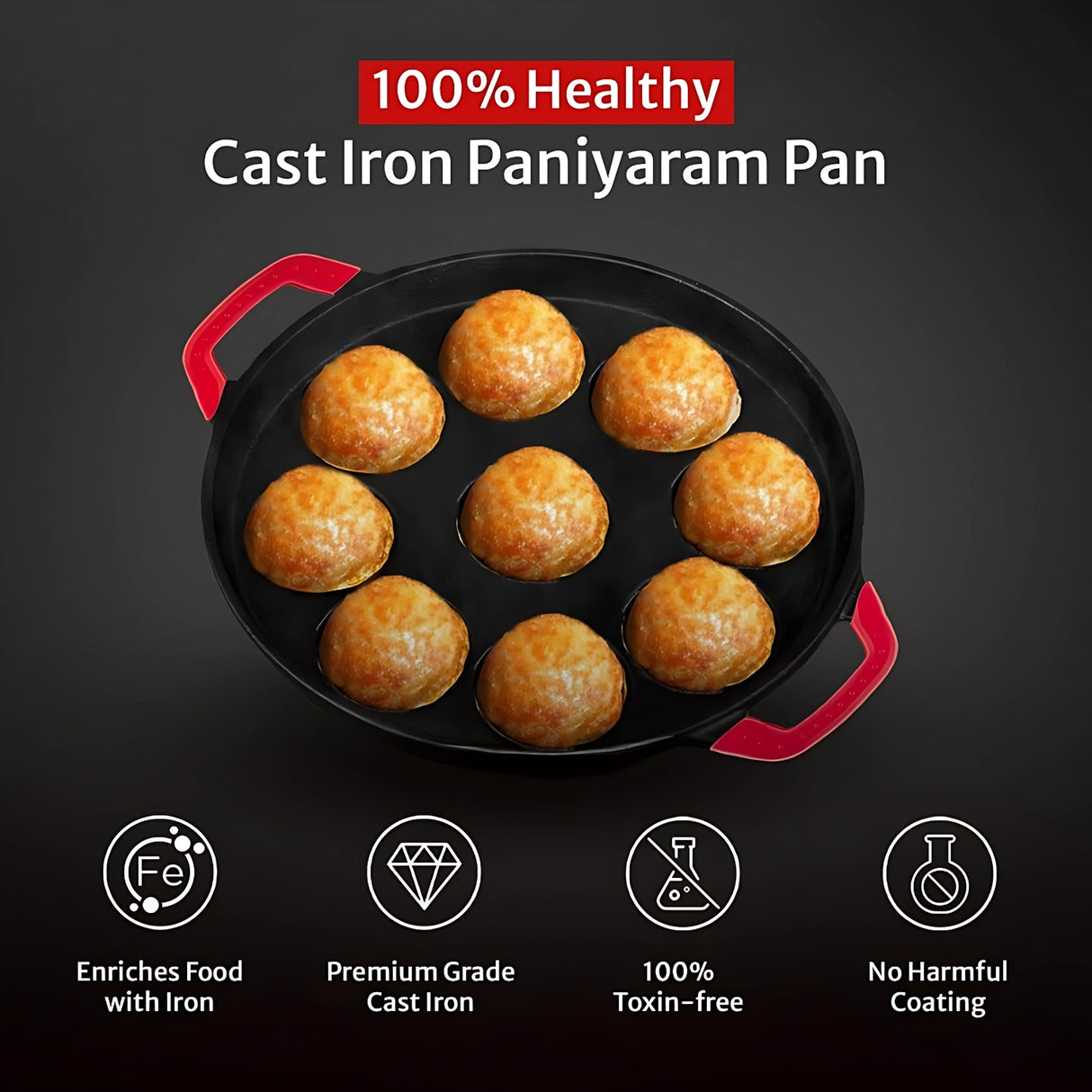 Pigeon Imperi Cast Iron Paniyarkkal 9 Cavity - Black_2