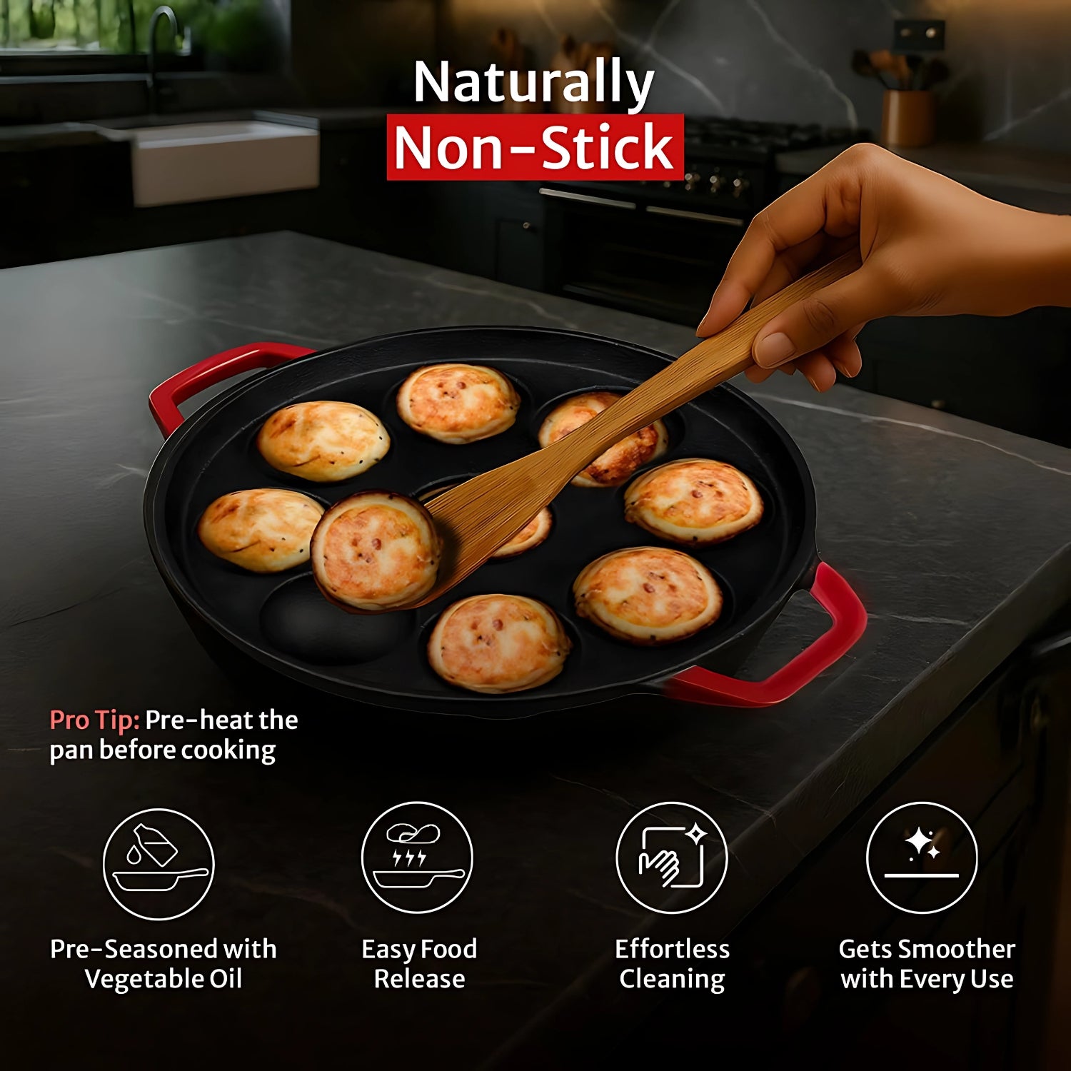 Pigeon Imperi Cast Iron Paniyarkkal 9 Cavity - Black_3