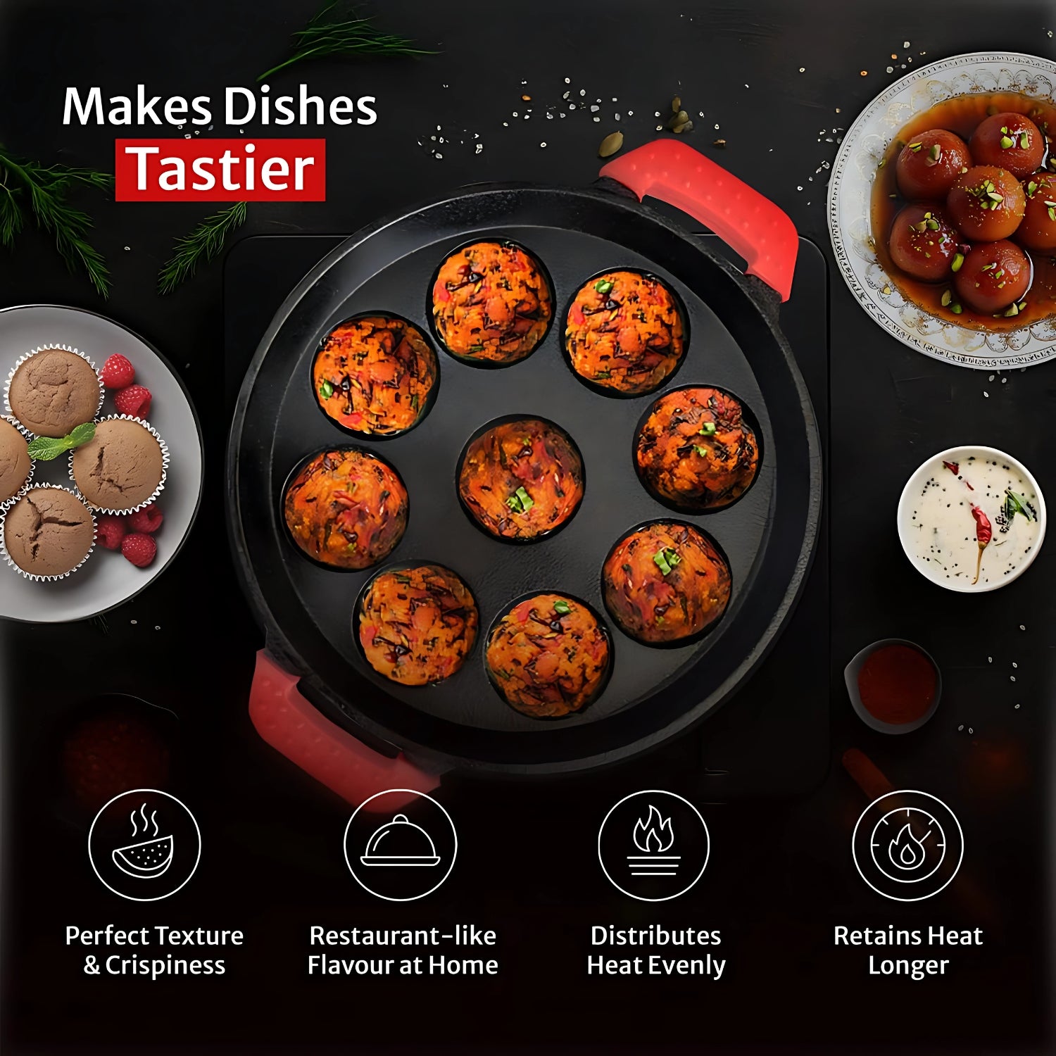 Pigeon Imperi Cast Iron Paniyarkkal 9 Cavity - Black_4