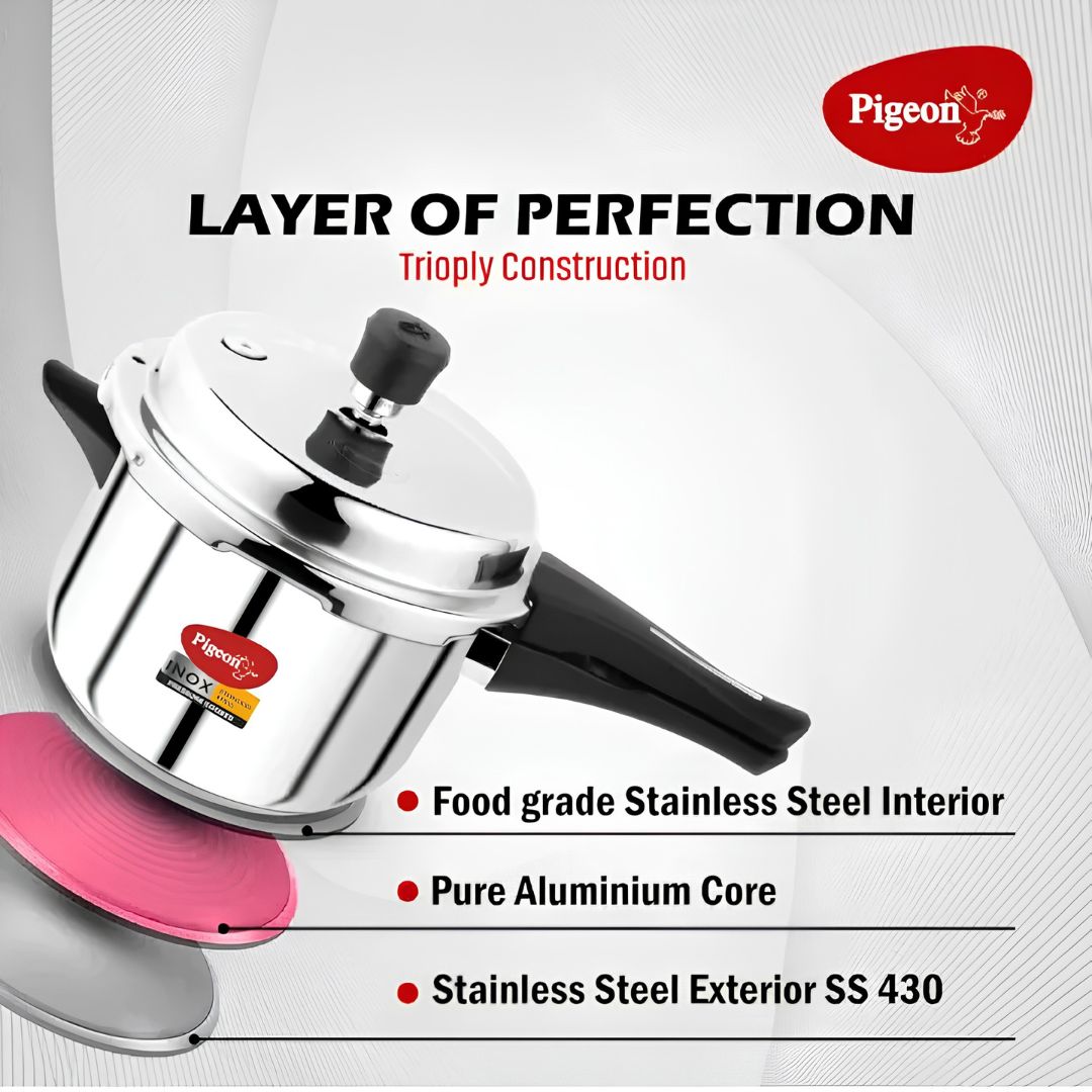 Pigeon Inox SS Outer Lid Pressure Cooker Combo Pack - 5 L _ 3.5 L _Features 3
