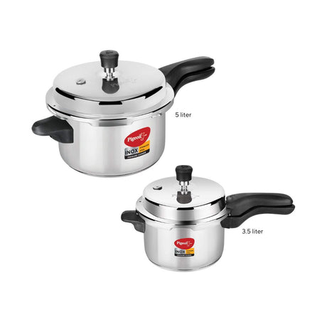 Pigeon Inox SS Outer Lid Pressure Cooker Combo Pack - 5 L _ 3.5 L _Front View