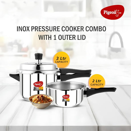 Pigeon Inox SS Outer Lid Pressure Cooker Combo Pack - 5 L _ 3.5 L _Product Image Features 1