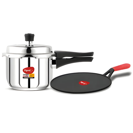 Pigeon SS Pressure Cooker 3 L and Cast Iron Flat Tawa 280 mm Combo Pack_1
