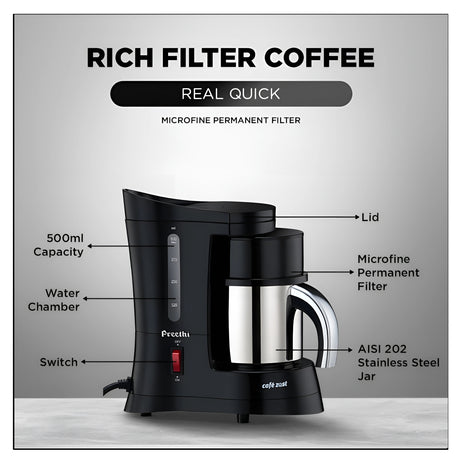 PreethI Cafe Zest CM-210 Electric Coffee Maker 500 ml - Black_2