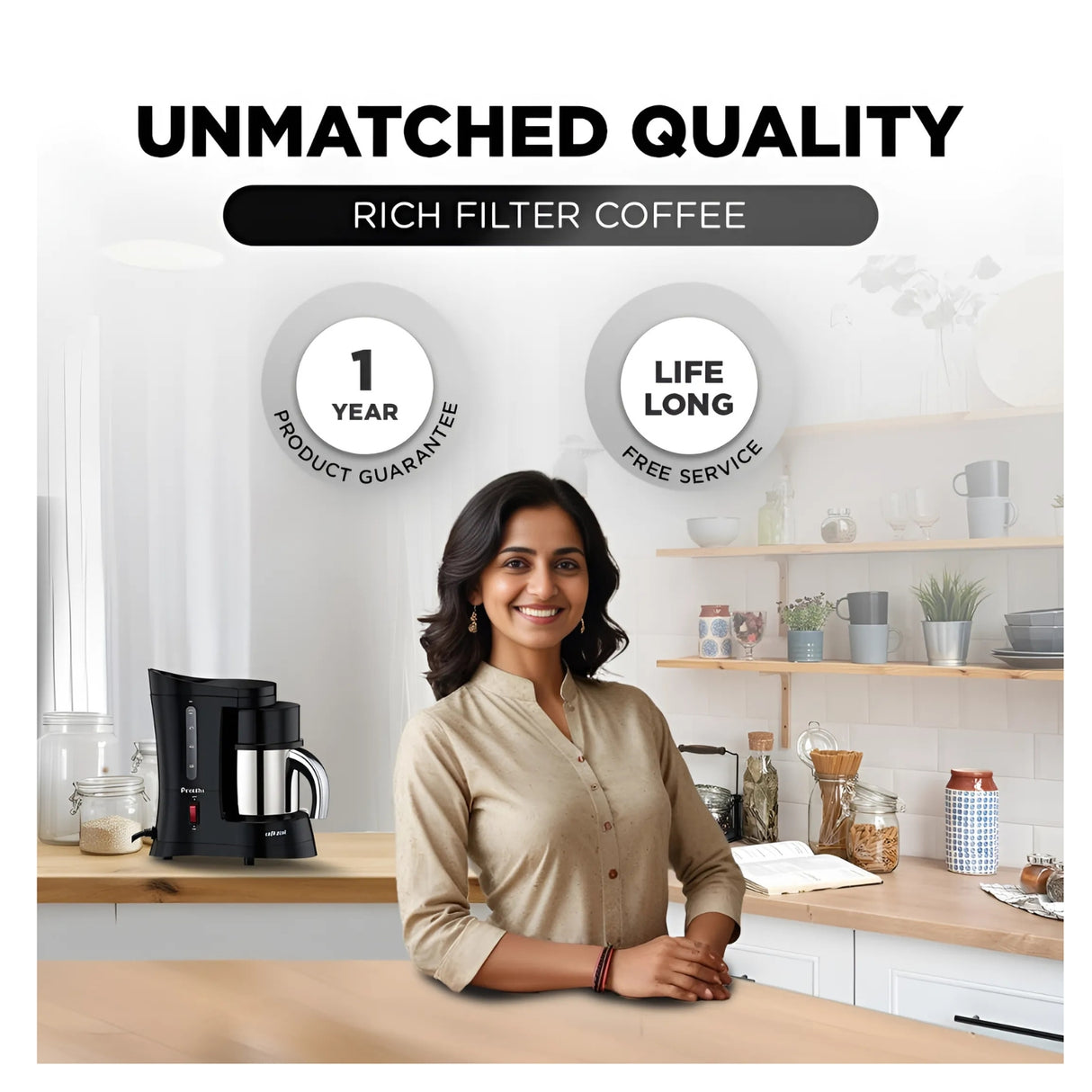 PreethI Cafe Zest CM-210 Electric Coffee Maker 500 ml - Black_3