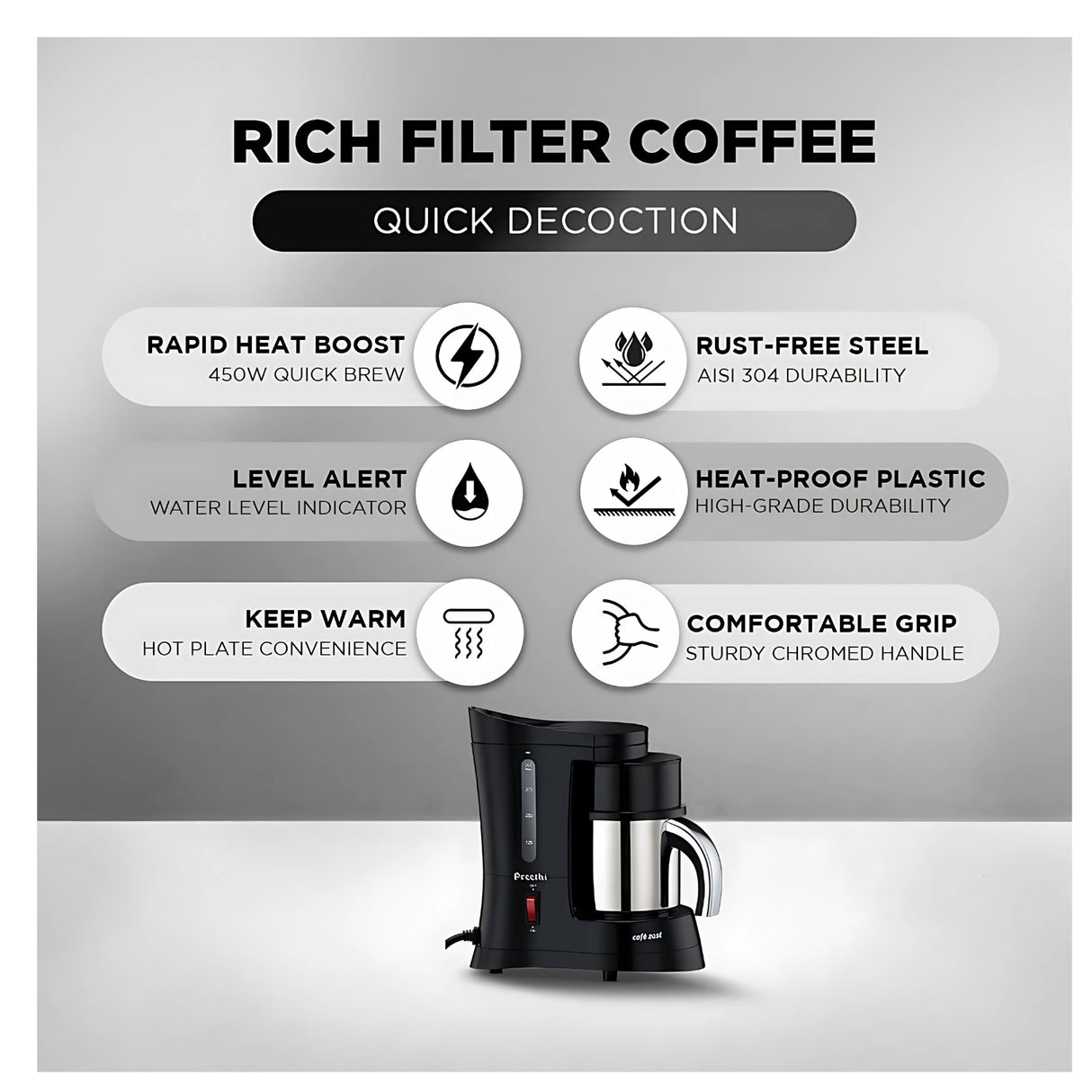 PreethI Cafe Zest CM-210 Electric Coffee Maker 500 ml - Black_5