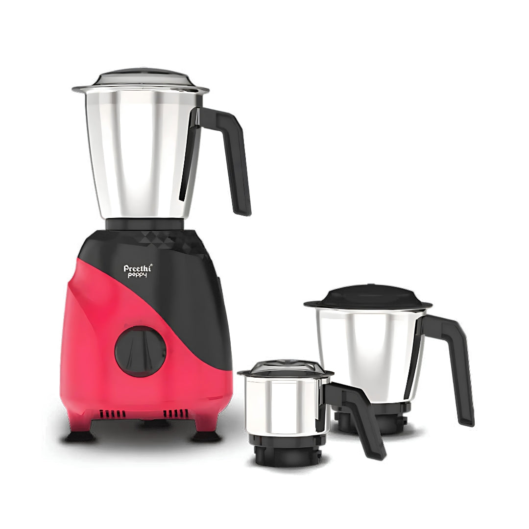 PreethiPeppyMG-245MixerGrinder3StainlessSteelJars750Watts-BlackandRed_FrontView