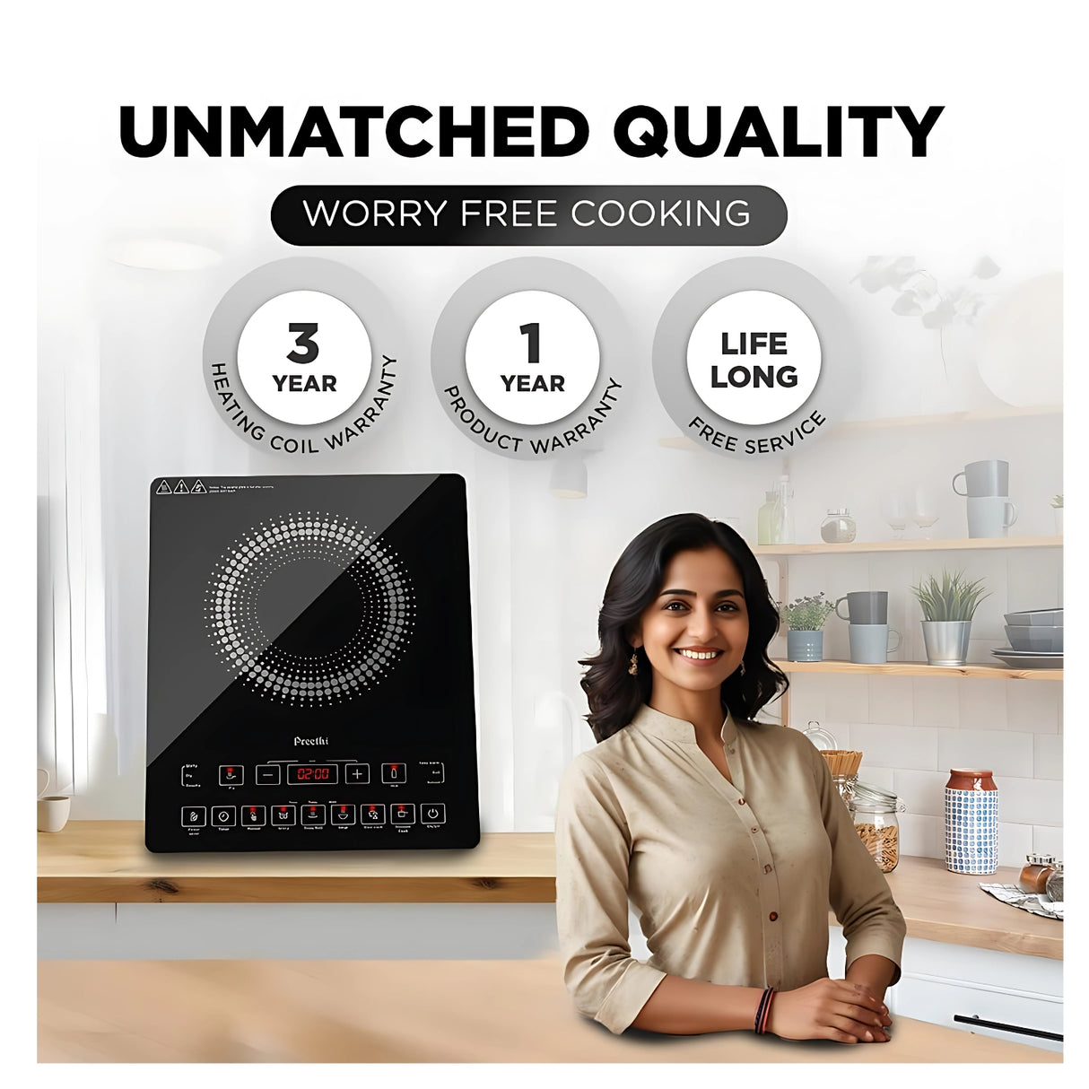 Preethi Induction cook Top IC125 Induction Cooktop 2100 W - Black