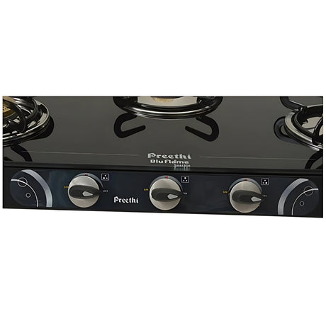 Preethi GTS 104 Sparkle 3 Burner T-Pipe Gas Stove – Black