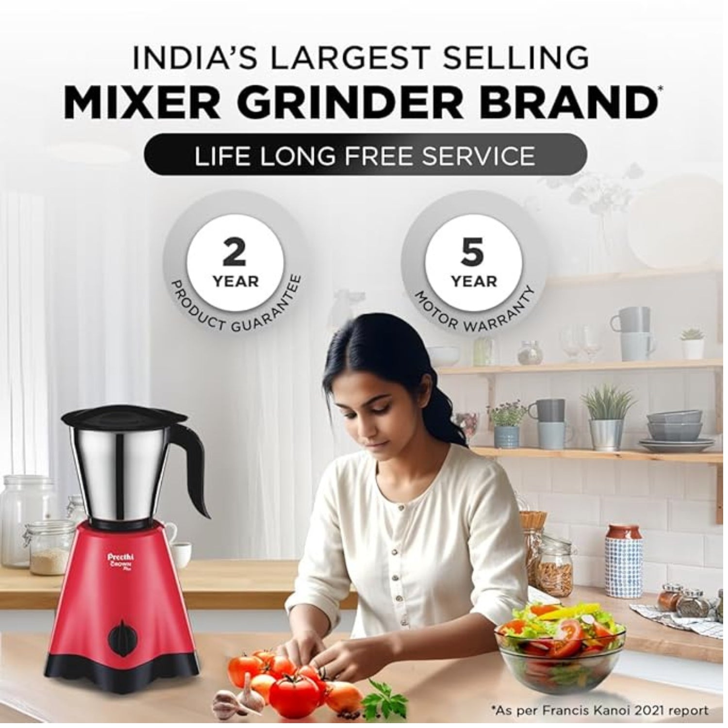 Preethi Crown Plus MG-258 Mixer Grinder 600 Watts - Red _5