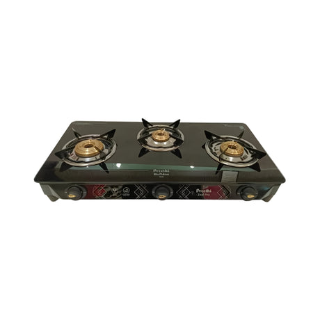 Preethi GTS 410 Zeal Pro Glass Top 3B Gas Stove – Black_Front View