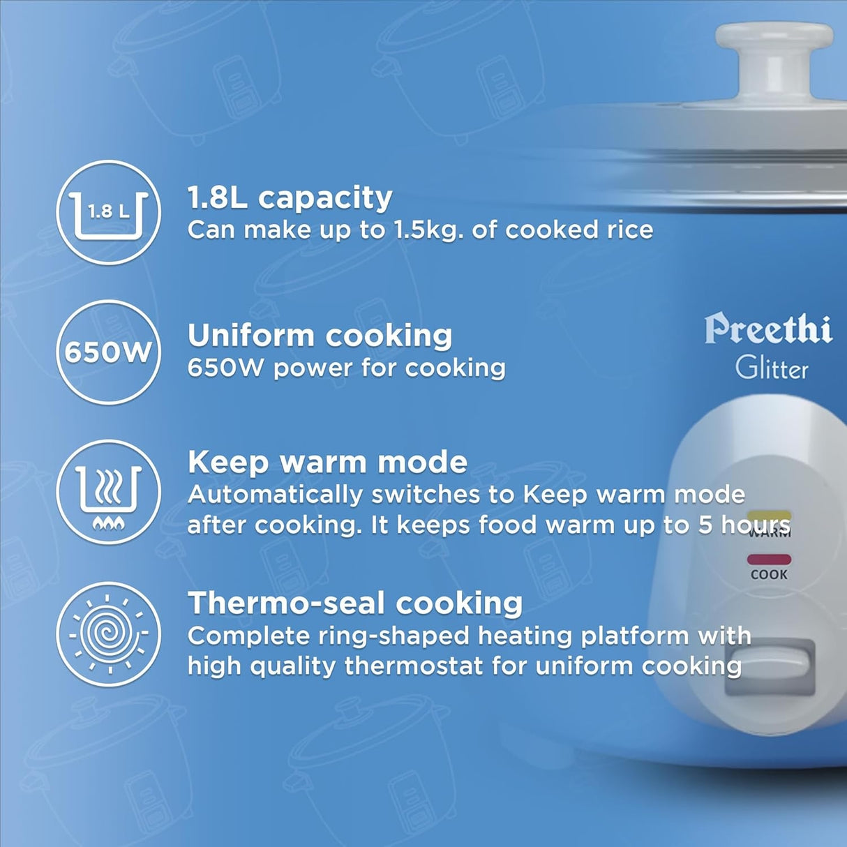 Preethi RC (Dp Warmer) Electric Cooker RC 332 1.8 L - Blue_5