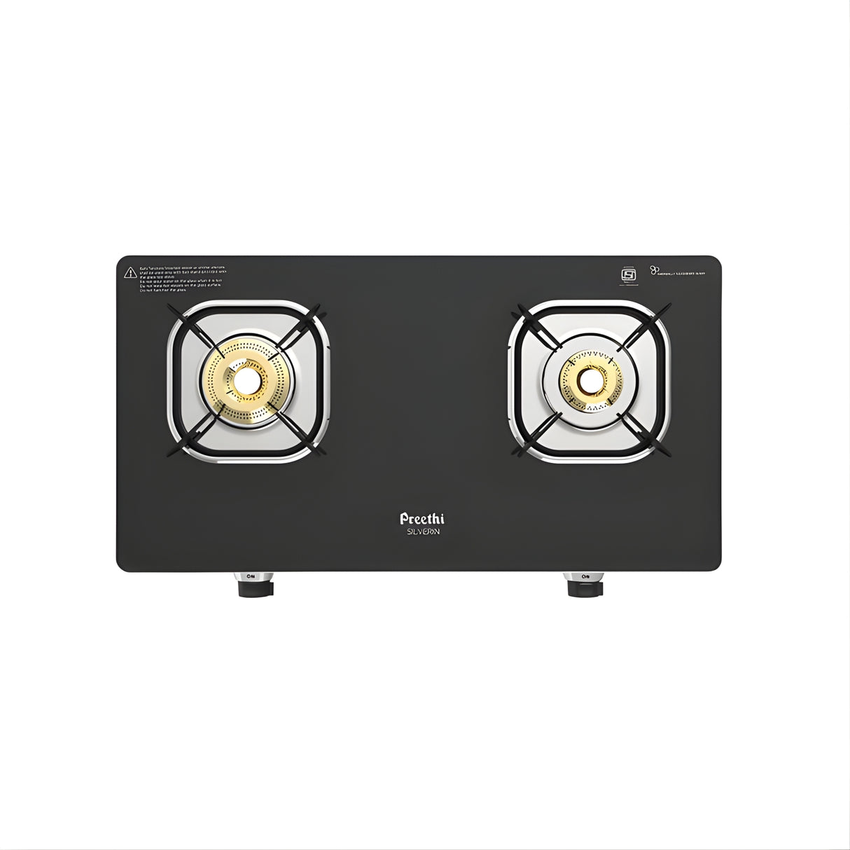 Preethi Silverin Toughened Glass Top 2 Burner Manual Gas Stove- Black_1