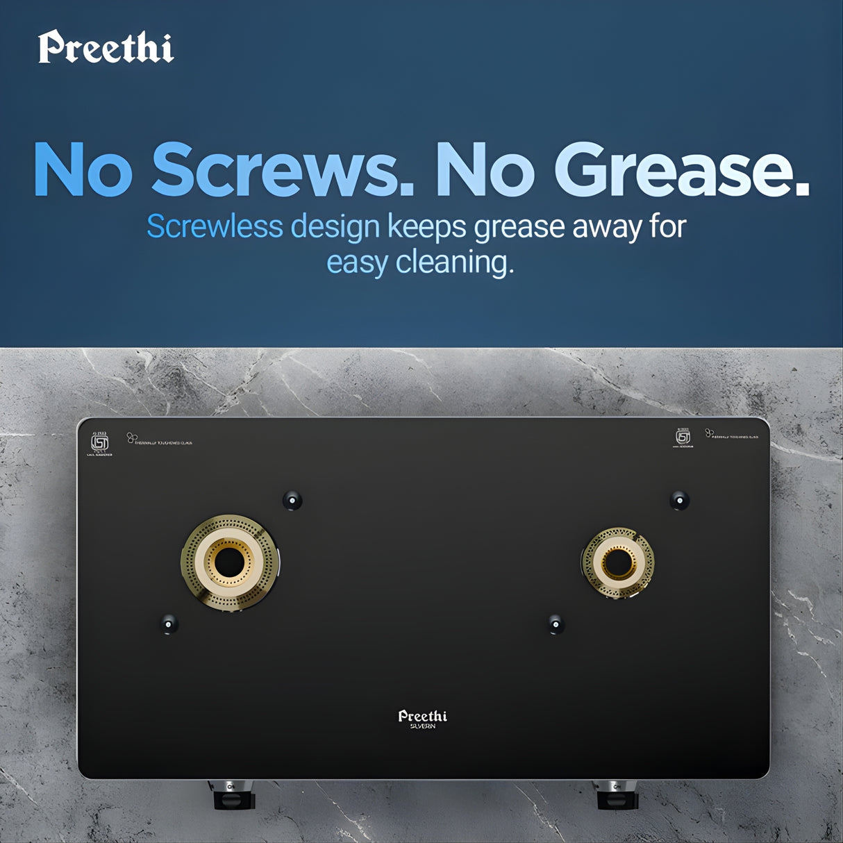 Preethi Silverin Toughened Glass Top 2 Burner Manual Gas Stove- Black_3